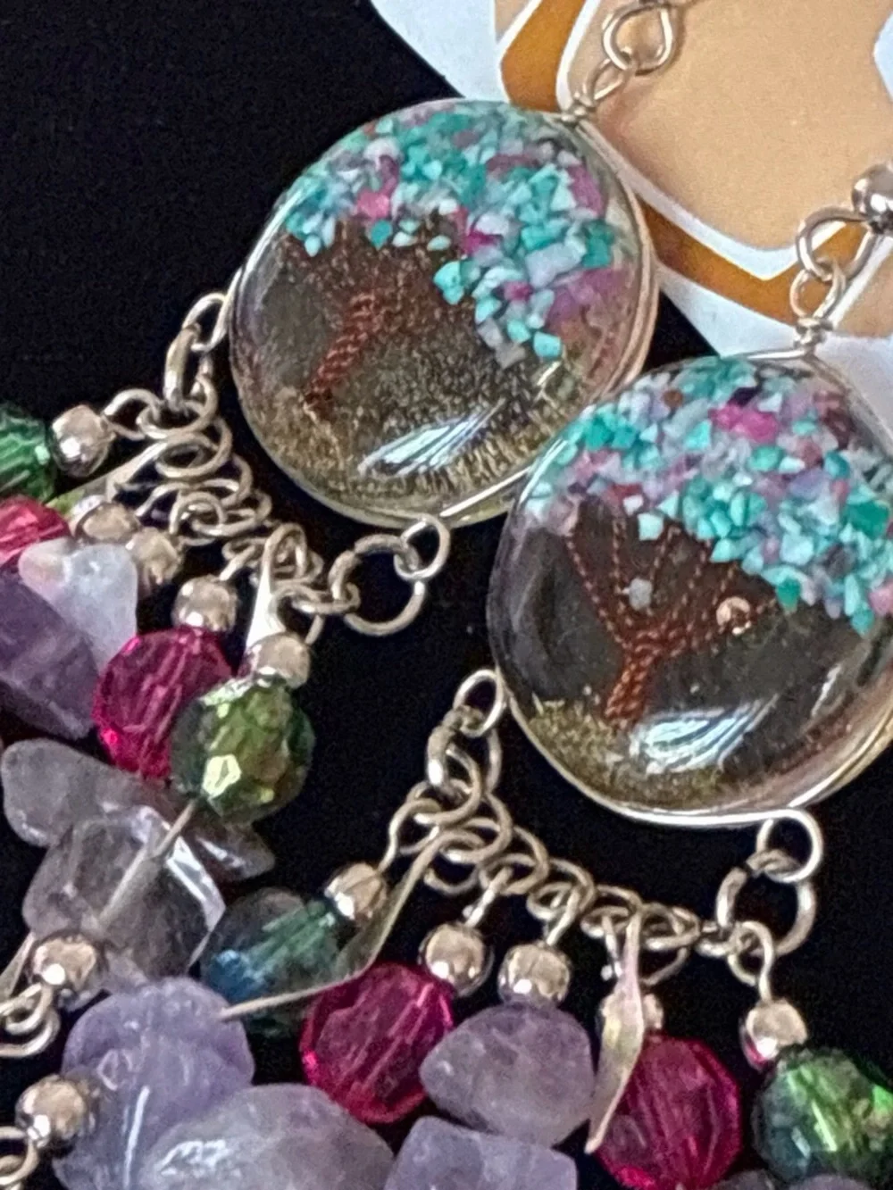 Colorful Tree Art Purple Dangle Earrings